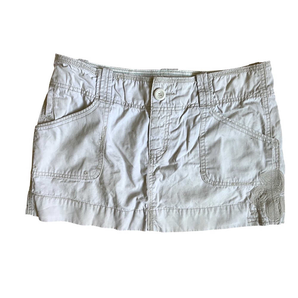 American Eagle Khaki Cargo Mini Skirt Low Rise Embroidered Cotton Size 10